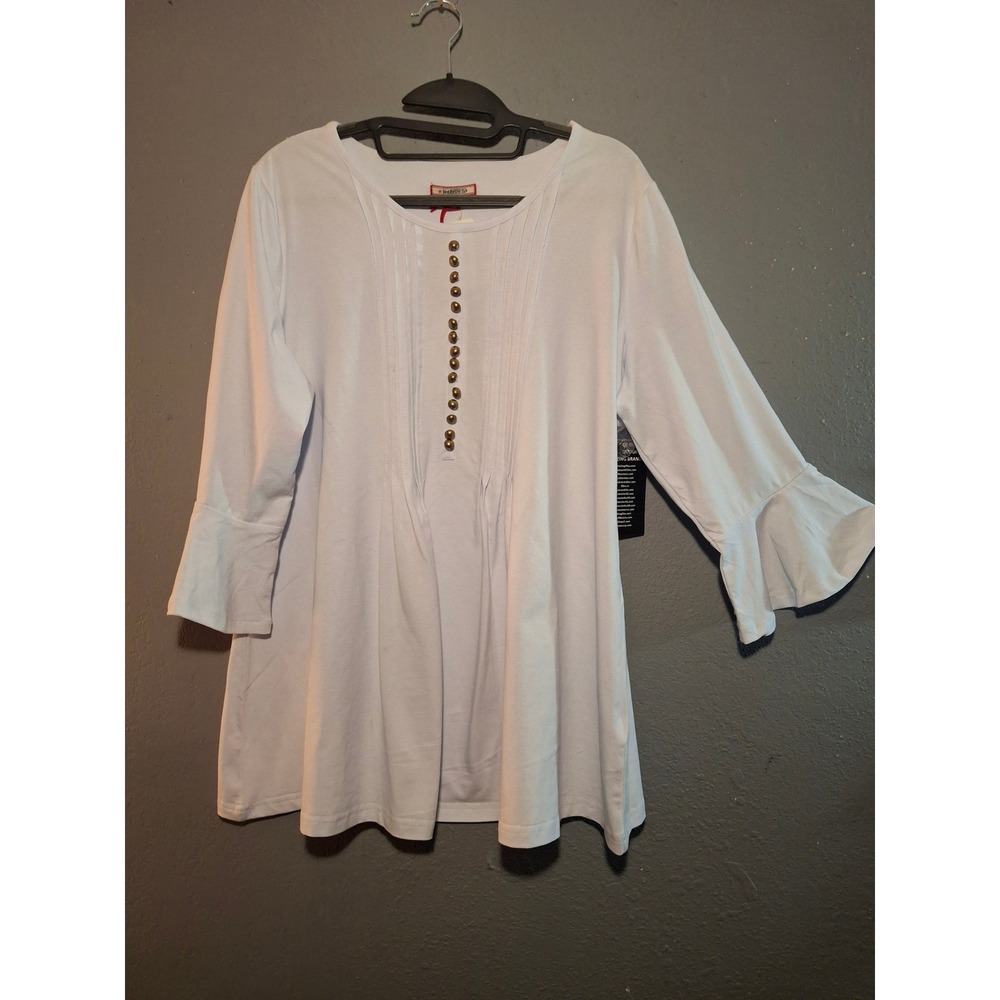 Joe Browns Women Small White Pleated Bib Bell Sleeve Tunic Top NWT